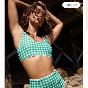 Green Gingham High-Waisted Swim Bottoms